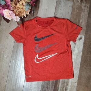 Nike Dri-Fit Boys Red and Black Swoosh Logo Graphic Tee Size 18m
